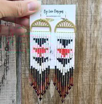Image 2 of Black and Red Beaded Earrings | Beaded Triangle Earrings