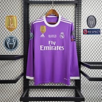 Image 4 of Real Madrid 16/17 Retro Long Sleeve Away Jersey