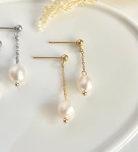 Image 2 of Hanging Chain Pearl Earrings