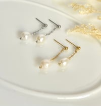 Image 1 of Hanging Chain Pearl Earrings