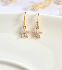Image 1 of Tiny Crystal Star Flower Earrings