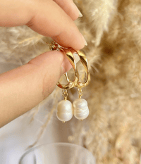 Image 3 of "Stunning" Pearl Hoop Earrings