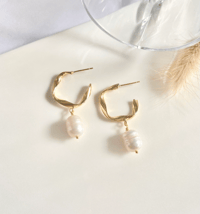 Image 1 of "Stunning" Pearl Hoop Earrings