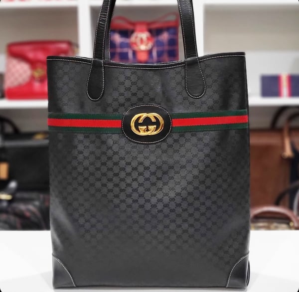 Image of Vtg. Gucci Black Monogram Tote Bag 