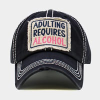 Image 1 of Adulting Requires Alcohol Denim Patch Hat, Quirky Drink Gift for Mom