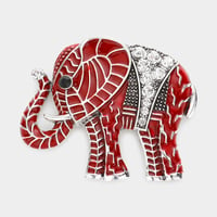 Image 1 of Beautiful Red & Silver Enamel Elephant Clothing Brooch, Clothing Pin for Elephant Lovers