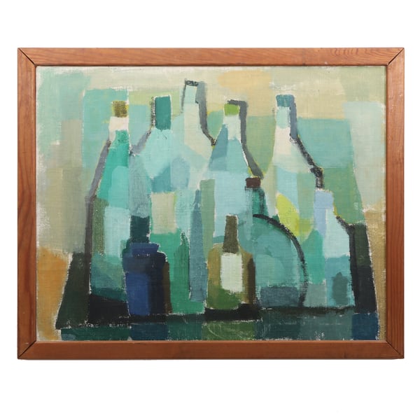 Image of Mid Century, Oil Painting, Still Life, 'Bottles,' Lennart Rosensohn, (1918-1994)