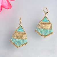 Image 2 of Shimmering Gold and Seafoam Dangle Earrings