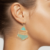 Image 1 of Shimmering Gold and Seafoam Dangle Earrings