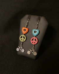 Image 1 of Love Peace Bikes Earrings
