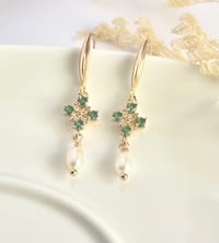 Image 1 of Green Crystal Pearl Earrings