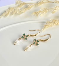 Image 2 of Green Crystal Pearl Earrings