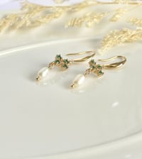 Image 3 of Green Crystal Pearl Earrings