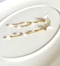 Image 2 of Hanging Butterfly Chain & Pearl Earrings