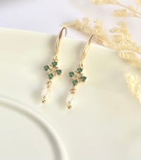 Image 4 of Green Crystal Pearl Earrings