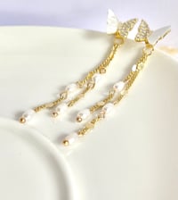 Image 4 of Hanging Butterfly Chain & Pearl Earrings