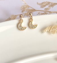 Image 1 of Tiny Crystal Moon Earrings