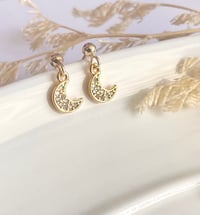 Image 2 of Tiny Crystal Moon Earrings
