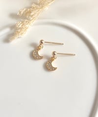 Image 3 of Tiny Crystal Moon Earrings