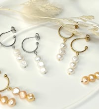Image 1 of Stacked Pearl Hoop Earrings