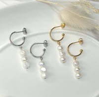 Image 3 of Stacked Pearl Hoop Earrings
