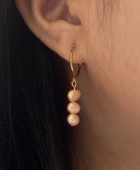 Image 2 of Stacked Pearl Hoop Earrings