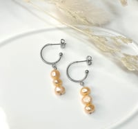 Image 4 of Stacked Pearl Hoop Earrings