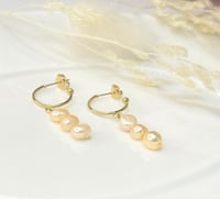 Image 5 of Stacked Pearl Hoop Earrings