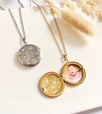 Image 1 of Floral Engraved Circle Locket Pendant