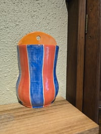 Image 4 of Blue and Orange Striped Wall Vase