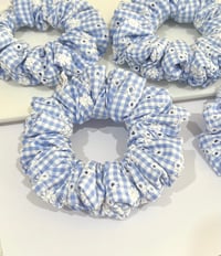 Image 1 of Checkered Blue Floral Scrunchie