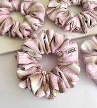 Image 1 of Plaid Pale Pink Brown Scrunchie