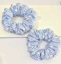 Image 2 of Checkered Blue Floral Scrunchie