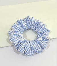 Image 3 of Checkered Blue Floral Scrunchie