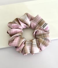 Image 4 of Plaid Pale Pink Brown Scrunchie