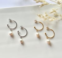 Image 1 of C-Hoop Pearl Drop Earrings