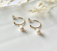 Image 3 of C-Hoop Pearl Drop Earrings