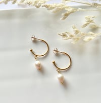 Image 4 of C-Hoop Pearl Drop Earrings