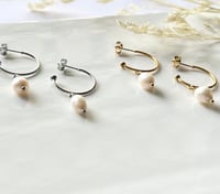 Image 5 of C-Hoop Pearl Drop Earrings
