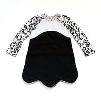 Image 2 of black and white oscars gown inspired scalloped hem 3T long sleeve dress courtneycourtney