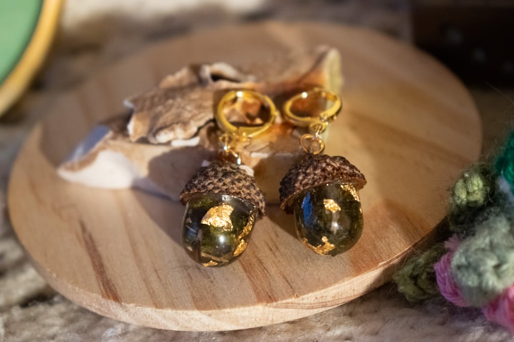 Image of Acorn + Moss Earrings Necklace Set