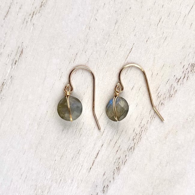Small Labradorite Coin Earring