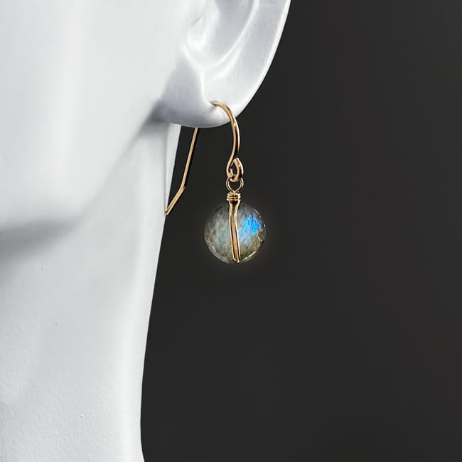 Small Labradorite Coin Earring