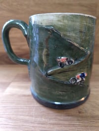 Image 2 of Cycling mug with hills and a badger (made to order)