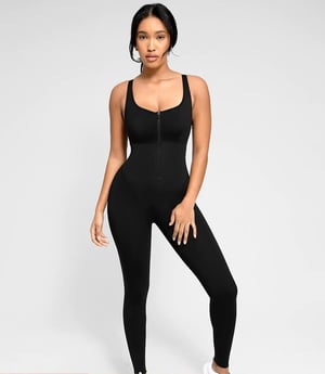 Fashion Zipper Front Slit Sports Sauna Jumpsuit