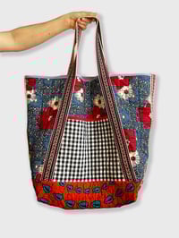 Image 1 of BLUE AND RED QUILTED LARGE BAG