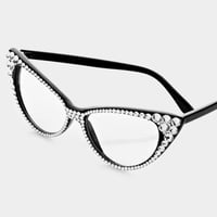 Image 1 of Glasses & Case Set - Clear Lens Swarovski Crystal Vintage Cateye Glasses for Women 