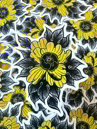 Image 1 of Black and Yellow Gold 4" Peony Flower Sticker - Tattoo Art - LOR&INK