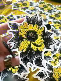 Image 2 of Black and Yellow Gold 4" Peony Flower Sticker - Tattoo Art - LOR&INK