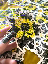 Image 3 of Black and Yellow Gold 4" Peony Flower Sticker - Tattoo Art - LOR&INK